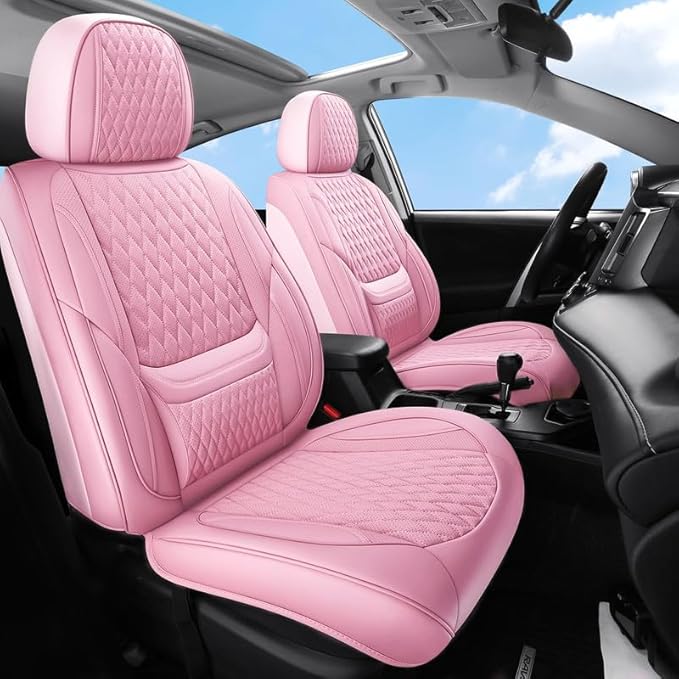 Car Seat Covers Full Set Custom Fit for Pontiac G8 2008-2009 - Premium Faux Leather with Lumbar Support | Breathable, Waterproof, Anti-Slip, Durable (Pink,Full Set)