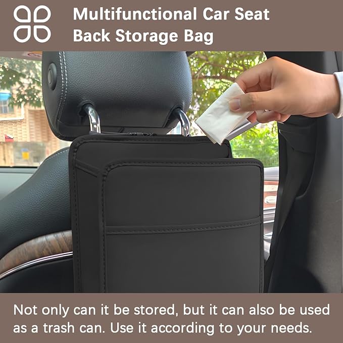 Zpana Car Seat Back Organizer, Leather Multipurpose Hanging Vehicle Backseat Headrest Storage Bag, Automotive Pouch Pocket Organizer for Kids & Adults, Universal for Truck SUV Sedan (Green)