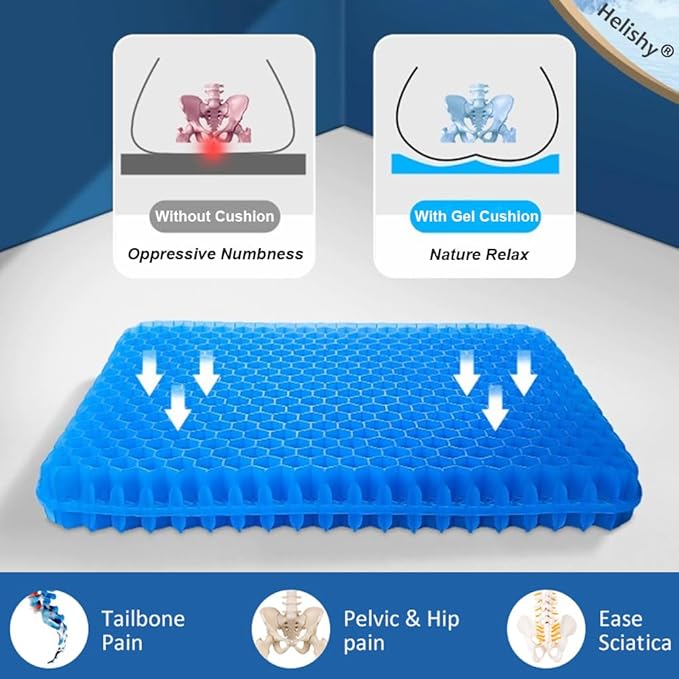 Egg Gel Seat Cushion, Breathable Gel Cushion Chair Pads with Non-Slip Cover for Home Office Car Wheelchair, Honeycomb Design Egg Seat Cushion As Seen On TV