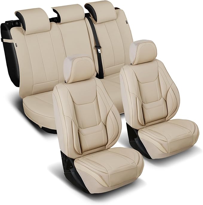 Coverland Custom Fit Car Seat Covers for SUV Compatible with [Soul, Kona, NIRO, Kicks, Blazer EV, Freelander] Premium Waterproof Non-Slip Interior Seat Protector [Full Set Beige - Size Chart X85]