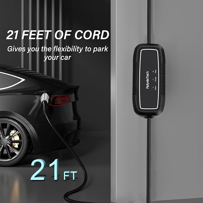 Level 1+2 EV Charger, 16Amp 110-240V, Portable SAE J1772 Electric Car Chargers, Plug-in EV Charging Station for Home,21 Ft Level 2 Charger Cable NEMA 6-20Plug(Tesla Need Adapter)