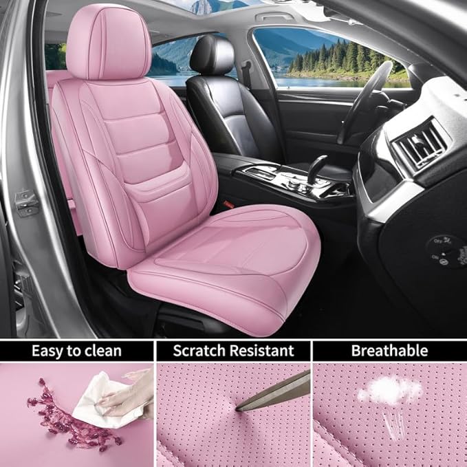 Car Seat Covers Full Set Custom Fit for Chevy Cruze 2011-2019 - Premium Leather with Lumbar Support, Breathable, Anti-Slip & Excellent Seating Experience (Pink, Full Set)
