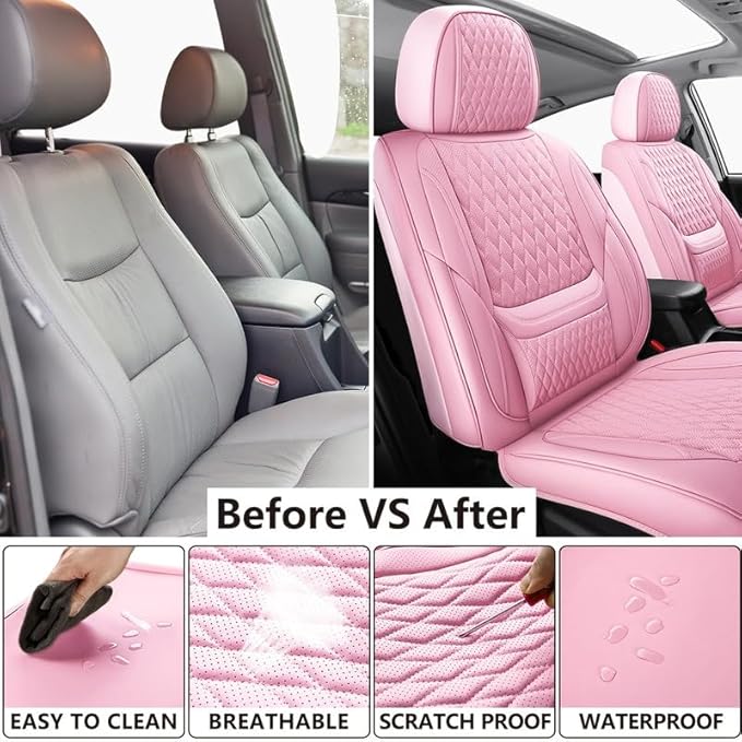 Front Seat Car Seat Covers Custom Fit for Buick Century 1997-2005 - Premium Faux Leather with Lumbar Support | Breathable, Waterproof, Anti-Slip, Durable (Pink,Front Seat)