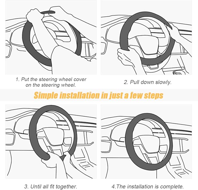Car Steering Wheel Cover, Microfiber Breathable Ice Silk Leather Steering Wheel Cover Soft Anti-Slip Safety, 15inch Four Season Universal Fits for Most Truck,SUV,Cars (Gray)