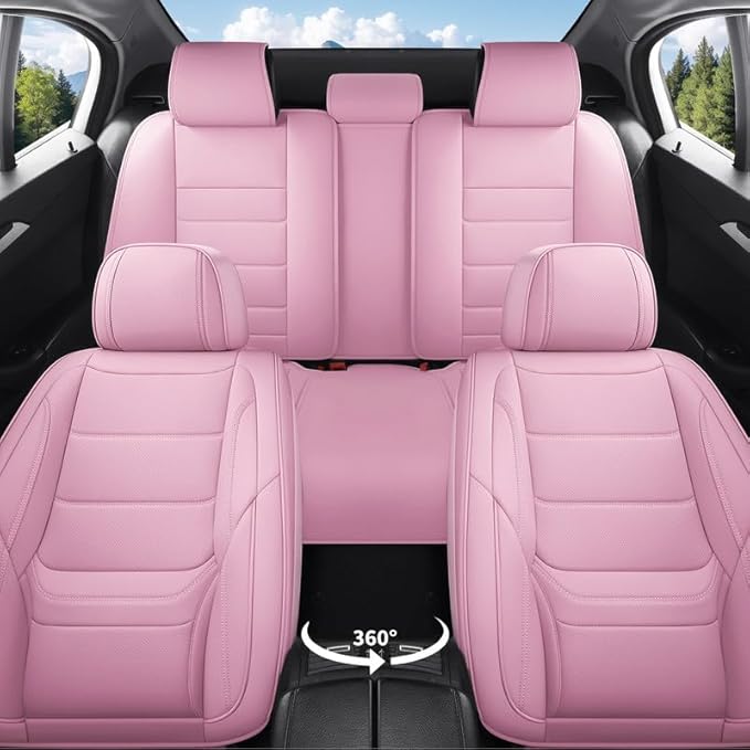 Car Seat Covers Full Set Custom Fit for Saturn Aura 2006-2009 - Premium Leather with Lumbar Support, Breathable, Anti-Slip & Excellent Seating Experience (Pink, Full Set)