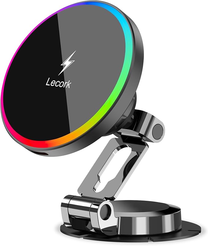 Lecork for Magsafe Car Mount, 15W Magnetic Wireless Charger for iPhone, Magsafe Air Vent Car Holder Charger for iPhone 17 Pro Max/16/15/14 13 12, Samsung S25/S25+/Ultra, RGB LED Design