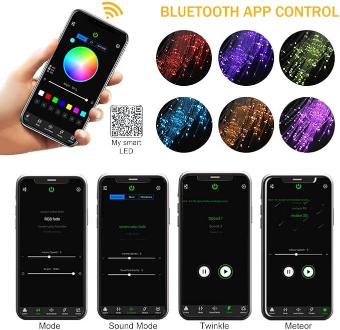 Twinkle Starlight Headliner Light,16W 500pcs 6.5ft LED Star Ceiling Fiber Optic Light Kit APP/Remote Control for Car/Home/Party