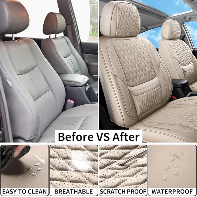 Car Seat Covers Full Set Custom Fit for Buick Verano 2012-2017 - Premium Faux Leather with Lumbar Support | Breathable, Waterproof, Anti-Slip, Durable (Beige,Full Set)
