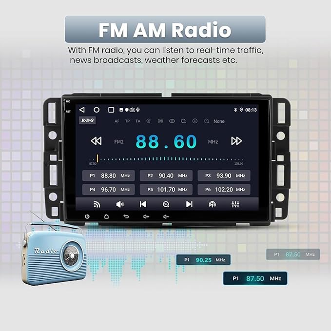4+64G 8Inch Android 14 Car Radio Stereo Upgrade for Chevrolet Impala 2006-2013 w/Wireless Carplay Android Auto Double Din Touch Screen GPS Navigation Head Unit Radio Bluetooth WiFi FM Backup Camera