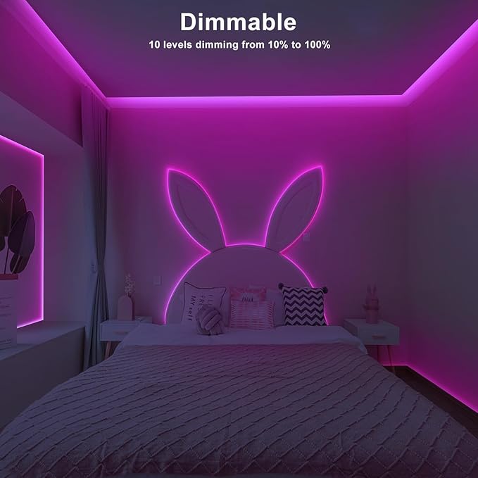 Tatazone 32.8ft Pink COB Led Strip Lights with RF Remote, Dimmable Bright Adhesive Indoor Led COB Light Strip for Cabinet, Painting, Room, Bed