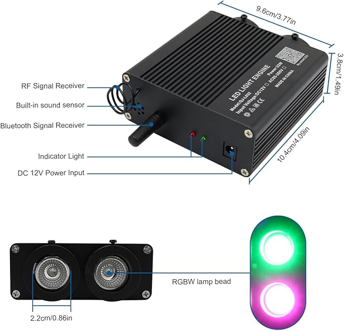 AKEPO 32W Dual-Head Dual-Color Fiber Optic Light Engine, APP Control + Same or Different Color + Music Activated+28-Key Remote for Fiber Optic Star Ceiling