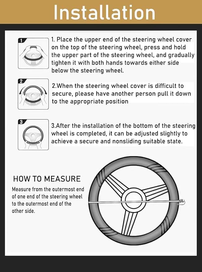 Corium Leather Steering Wheel Cover Rubber Inner Ring All Car Universal Four Seasons Universal Anti-Slip15 16 17 18 19 inch for Truck (Black, 15inch)
