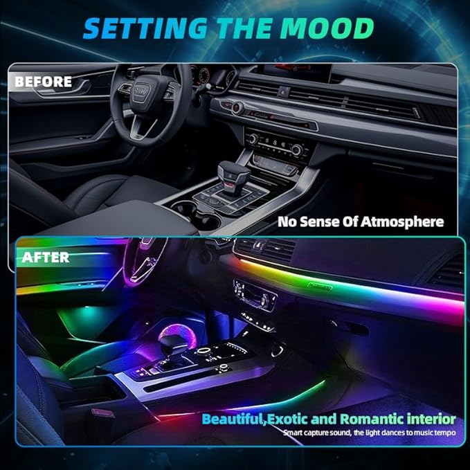 Acrylic Interior Car LED Strip Lights,dreamcolor 6-in-1 Car Ambient Lighting Kit, with APP Control, 622 LED Fiber Optic Strip Lights for Cars,Supports Neon Sync with Music DIY Mode.