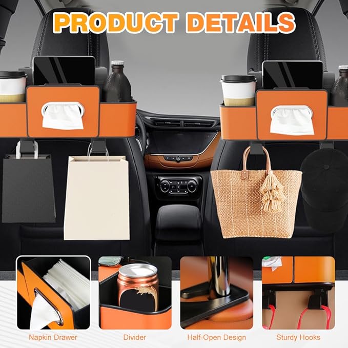 PUSKIU Car Organizer and Storage Box, Car Organizers and Storage Box for Back Seat, Car Organizer Back Seat for Daily Travel (Beige)