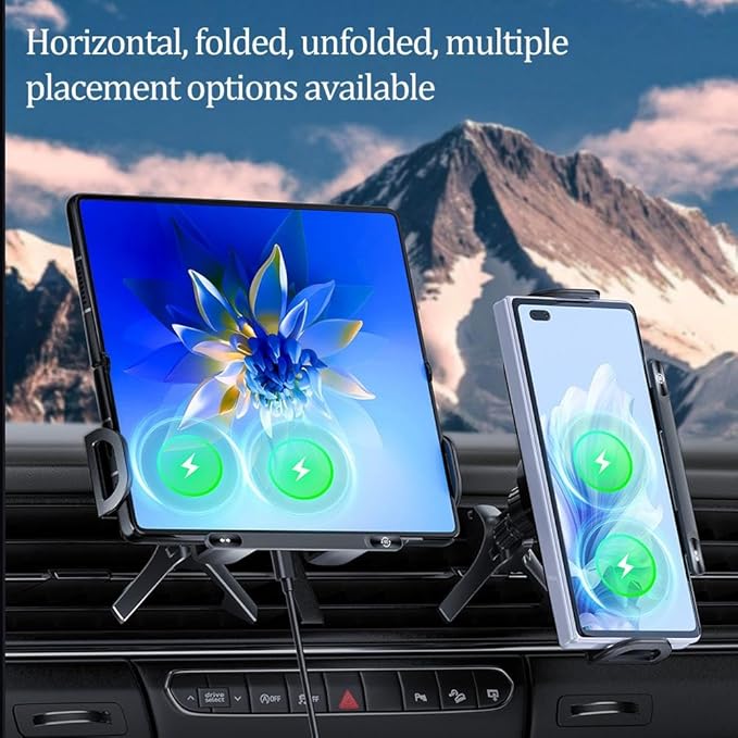 Wireless Charging Rotating Car Mount,Smart 2-in-1 Auto-Rotating Car Phone Holder & Wireless Charger,Foldable with 15W Fast Charging,Compatible with iPhone & Samsung Devices & Smartphone & Pad (Black)