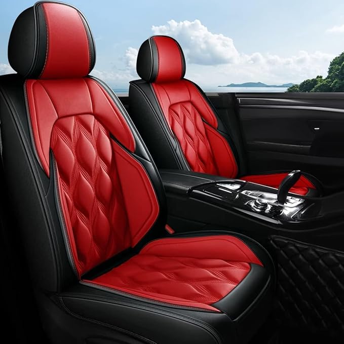 AOMSAZTO Car Seat Covers Full Set Fit for Hyundai Elantra 2017-2026 Waterproof Faux Leather Car Seat Cushions Automotive 5 Seat Covers Set（Black&Red）