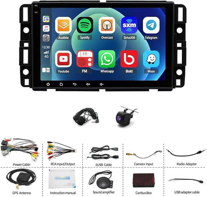 4+64G 8Inch Android 14 Car Radio Stereo Upgrade for Chevrolet Impala 2006-2013 w/Wireless Carplay Android Auto Double Din Touch Screen GPS Navigation Head Unit Radio Bluetooth WiFi FM Backup Camera