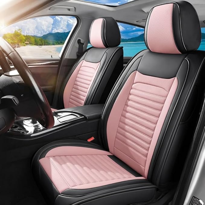 Car Seat Covers Full Set Fit for Toyota Corolla 2001-2025,2026, Premium Faux Leather Car Seat Protector,Breathable Anti-Slip Full Wrapping Edge Seat Covers(Black&Pink,Full Set)