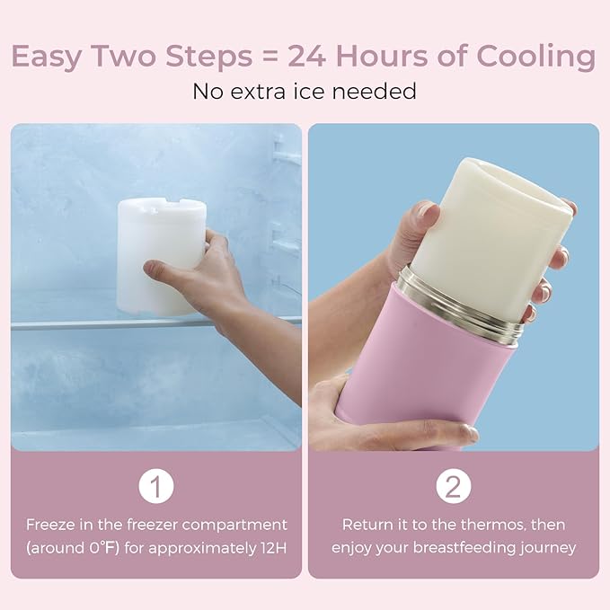 Momcozy 22oz Portable Breast Milk Cooler for Outdoor, Life Saver with 360° Total Cooling for 24 Hours, Larger Capacity Travel Breastmilk Chiller with 2pcs Baby Bottles for Breastmilk Storage, Pink