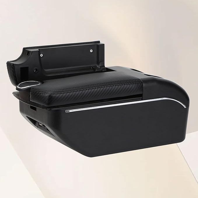 AULPHIKE Compatible with Nissan Versa Armrest 2012-2019 Car Center Console Organizer Armrests Double Door Storage with USB Ports（Carbon Fiber Style）