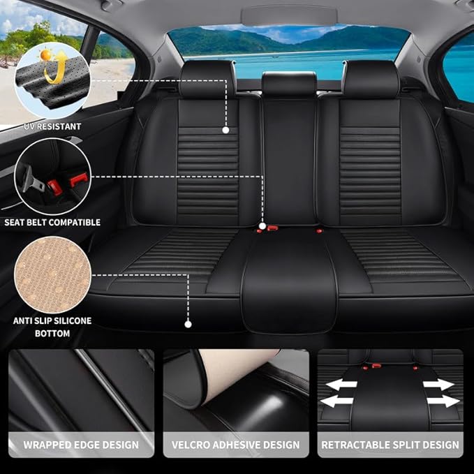 Car Seat Covers Full Set Fit for Toyota Matrix 2003-2014, Premium Faux Leather Car Seat Protector,Breathable Anti-Slip Full Wrapping Edge Seat Covers(Black,Full Set)
