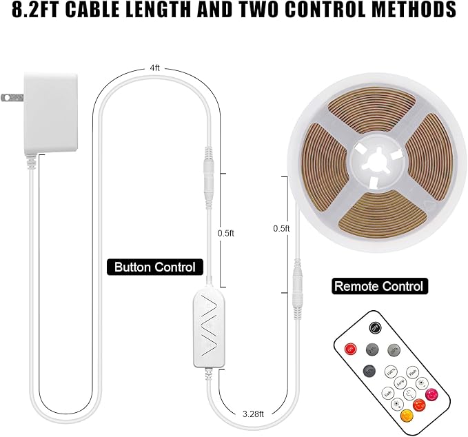 Tatazone 16.4ft Ice Blue COB Led Strip Lights with RF Remote, Dimmable Bright Adhesive Indoor Led COB Light Strip for Cabinet, Painting, Room, Bed