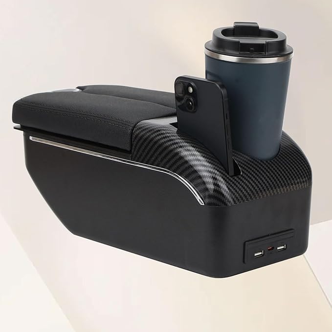 AULPHIKE Compatible with Nissan Note Armrest E-Power Car Center Console Organizer Armrests Double Door Storage with USB Ports（Black Style）