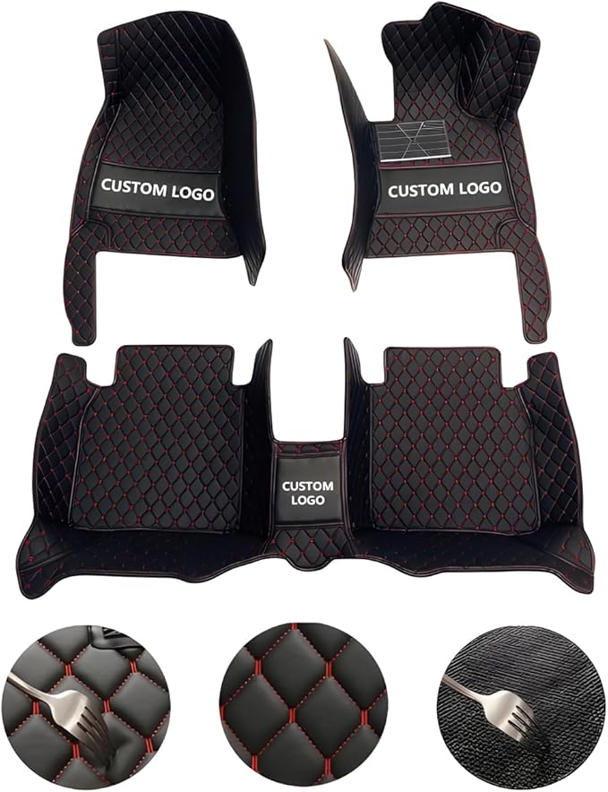 Customize Car Floor Mats for 99% Sedan SUV Sports Car All Weather Leather Full Coverage Waterproof Non-Slip Vehicle Lining Pads (Beige)