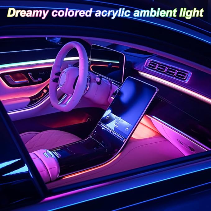 Acrylic Interior Car Ambient Lighting Kits, LED Strip Lights with Wireless APP, Neon Fiber Optic Lights Function LED Strip for Car with Music Modes (18 in 1)