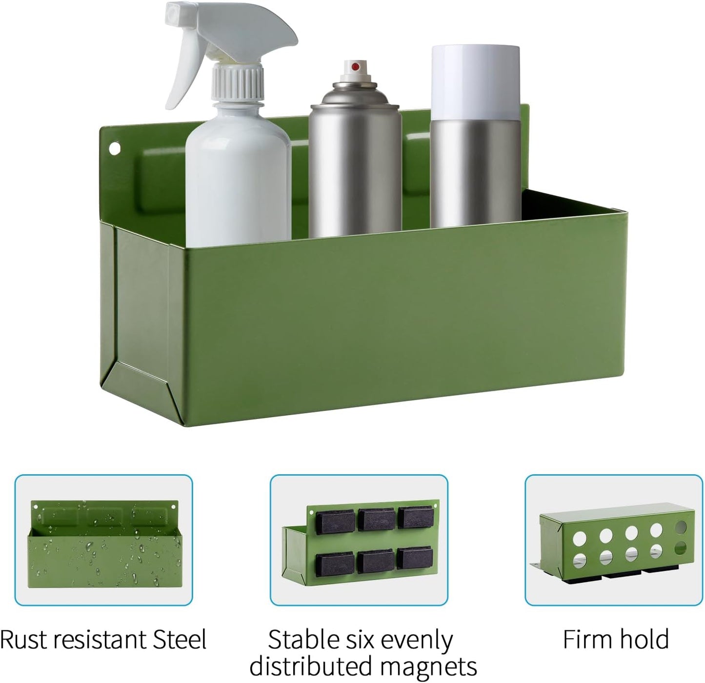 Magnetic Aerosol Spray Can Holder, Magnet Toolbox Bottle Holder, Tool Box Storage Rack for Garage and Home, Craft Workspace, Mechanic Paint Bottle Can Organizer, Green, 3"x8.3"