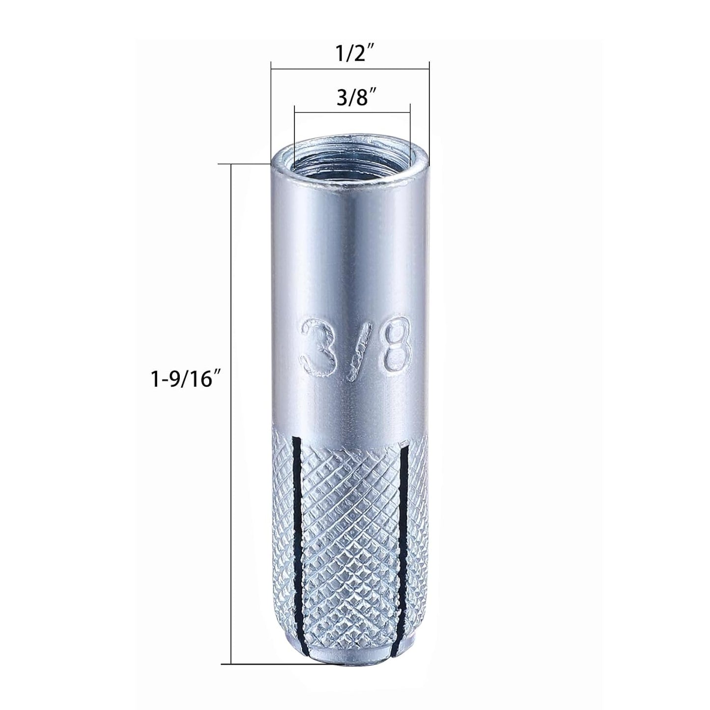 Wensilon(20 pcs) 3/8"-16 Premium Zinc Plated Carbon Steel Drop in Anchors Assortment, Knurled Drop-in-Anchor for Solid Concrete, Internal Forced Expansion Screw Bolts