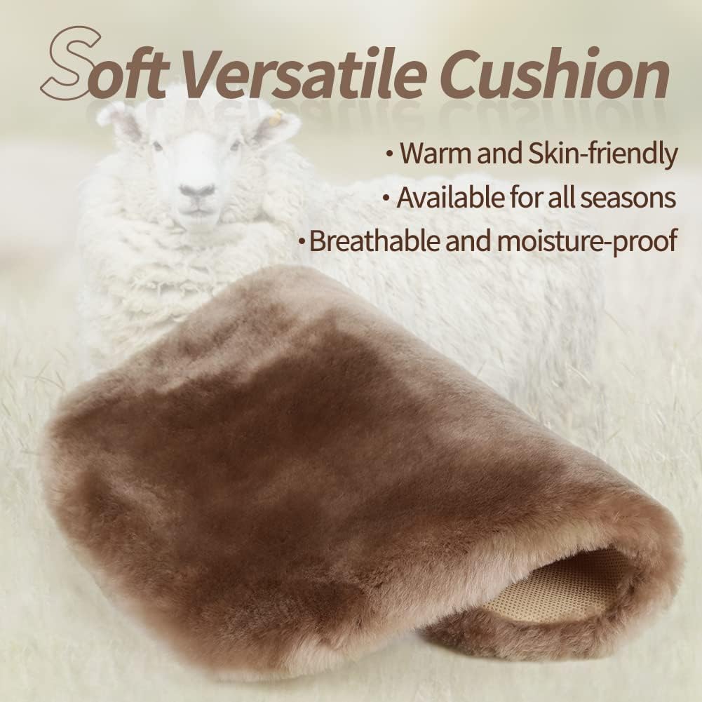 LLB Genuine Sheepskin Car Seat Cushion Seat Covers for Cars Trucks SUV Comfort Seat Protector Pad for Car Driver Seat Car Accessories for Women Office Chair Car Decor (Grey, Front Seat Cushions-2 Pcs)