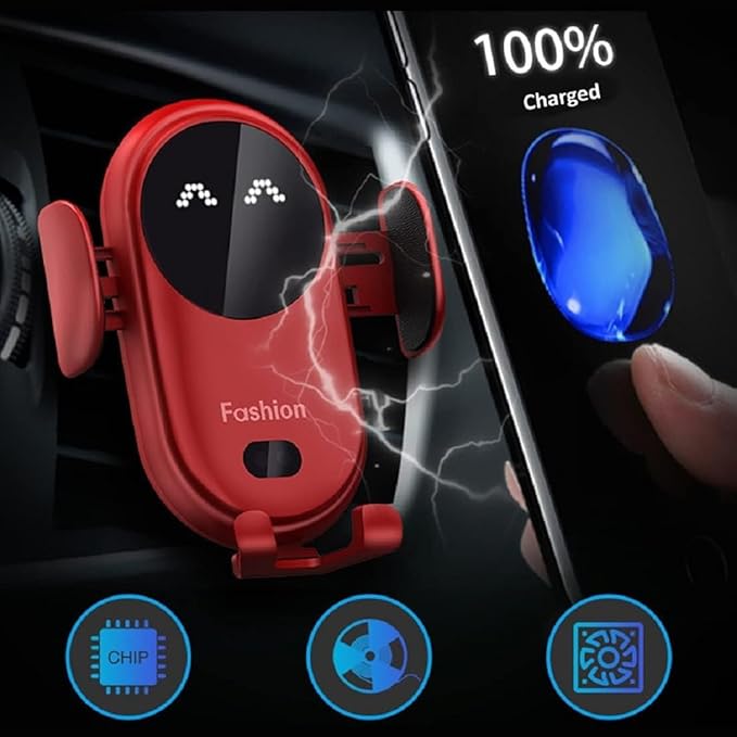Smart Car Wireless Charger Phone Holder, Fashion Car Charger, Smart Sensor Car Wireless Charger, Automatic PhoneHolder forCar, for All Phone (Yellow)