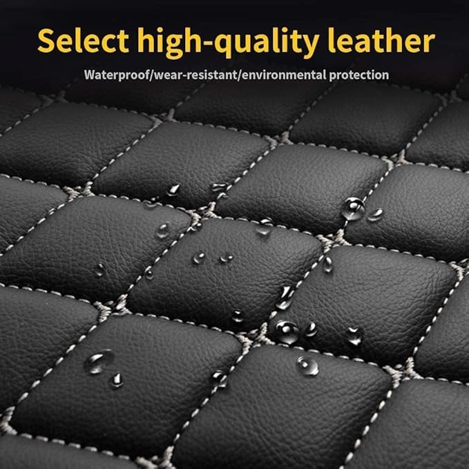 Custom Car Floor Mat Compatible with 97% Car Models Luxury Leather All Weather Waterproof Anti-Skid Full Coverage Car Mats (Beige with Black)
