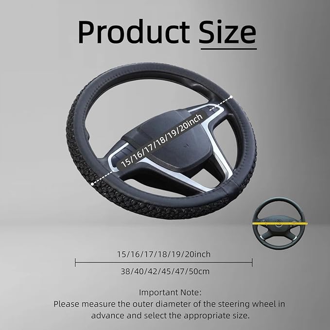 15“16”17“18”19“ 20 Inch Ice Silk Semi Truck Steering Wheel Cover (Black, 15 inch)