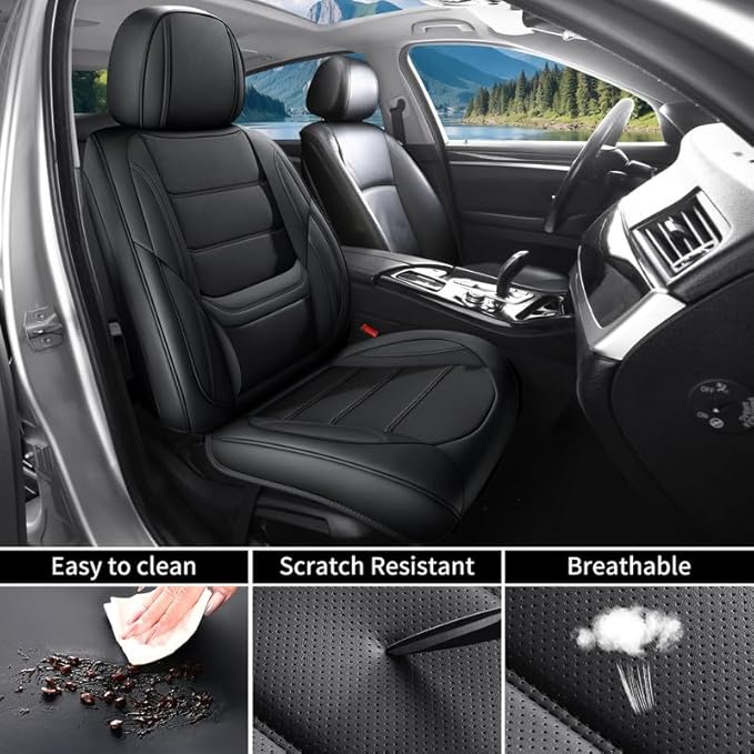 Car Seat Covers Full Set Fit for Buick Lacrosse 2004-2019, Premium Faux Leather Waterproof Car Seat Protectors with Lumbar Support, Breathable Anti-Slip Easy to Install(Black,Full Set)