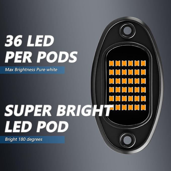 GSRECY Rock Lights Ultra Bright LED Neon Underglow Lights Waterproof for Trucks Pickup SUV UTV ATV RZR Car Boats Motorcycle (Yellow, 20 Pods+ 33ft Wire Harness)
