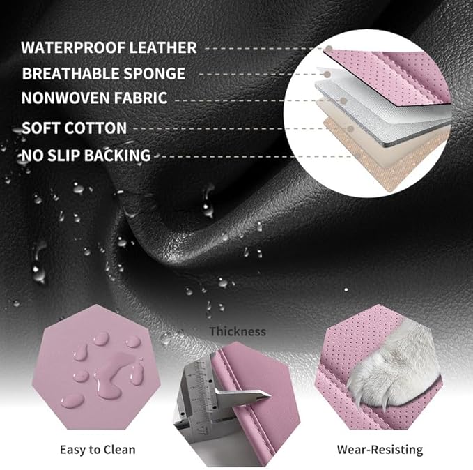 Car Seat Covers Full Set Custom Fit for Chevy Malibu 2000-2025 2026 - Premium Leather with Lumbar Support, Breathable, Anti-Slip & Excellent Seating Experience (Pink, Full Set)