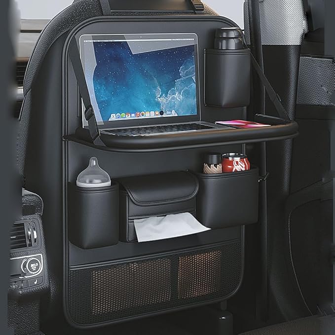 Car Seat Organizers,Multi-functional Back Seat Protectors, Storage Pouches, and Tray Holders (for Cars, Kids, Seat Back and Rear Seats)（Leather 1 Pcs）