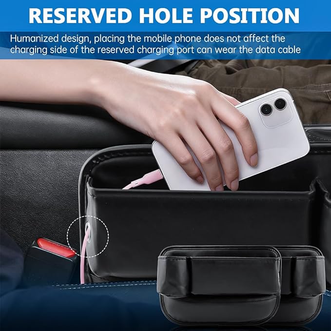 Car Seat Gap Filler Organizer, 2 Pack Multifunctional Car Seat Organizer with Car Seat Hooks, Universal Car Seat Storage Box for Phone, Glasses