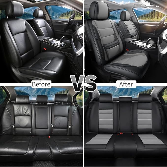 Car Seat Covers Full Set Fit for Buick Envista 2024-2026, Premium Faux Leather Waterproof Car Seat Protectors with Lumbar Support, Breathable Anti-Slip Easy to Install(Black&Gray,Full Set)