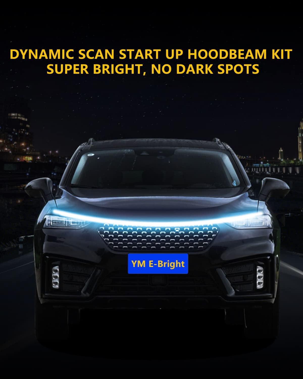 YM E-Bright Led Hood Light Strip Exterior Car Led Strip Light Waterproof Flexible DRL Dynamic Scan Start Up Hoodbeam Kit Daytime Running Lights for Car,Truck,SUV,12V 59inch,Ice Blue,1 Set