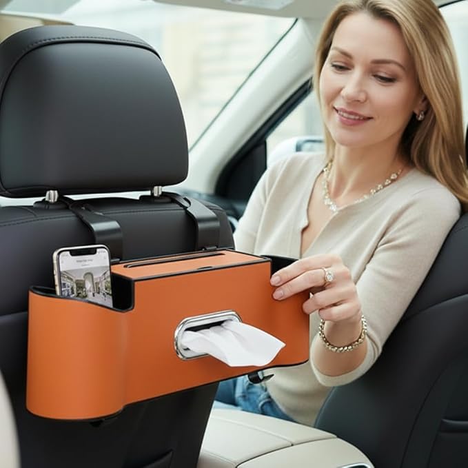 3-in-1 Car Backseat Organizer, 2026 New Multifunctional Back Seat Car Organizer with Cup Holder, Tissue Box, Trash Bin & Hooks for Hold Phones, Snacks, Drinks, Handbags (1, Beige)