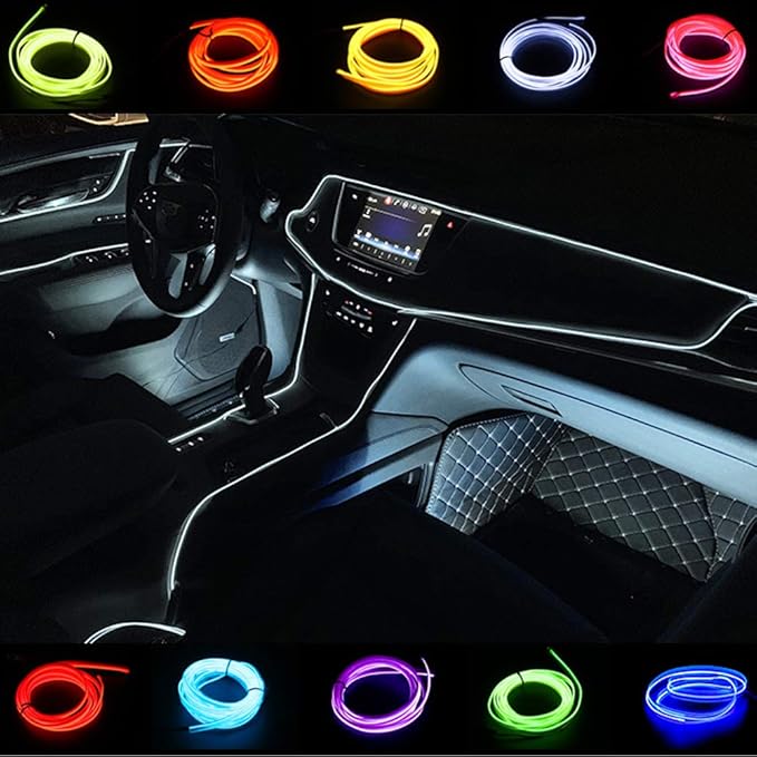 ABALDI Car Light El Wire Rope Light Car kit Neon Lights Under Dash Lighting Kit for Car Led Strip Light Decoration(3m/9ft,White)