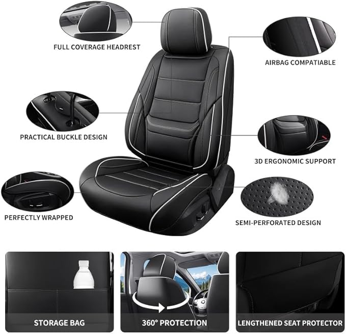 Car Seat Covers Full Set Custom Fit for Ford Explorer2001-2025 2026-Luxury Leather with Lumbar Support, Breathable, Waterproof, Anti-Slip, Durable, Easy to Install (Black&White,Full Set)