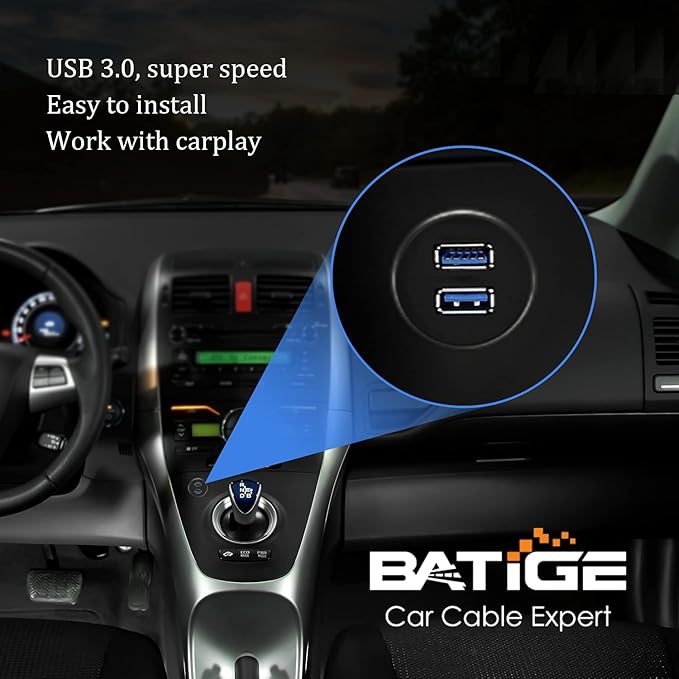 BATIGE 2 Pack Dual USB 3.0 Car Mount Flush Cable - USB3.0 Male to Female Car Mount Extension Cable - Waterproof for Truck, Boat, Motorcycle - Dashboard Panel - 3ft