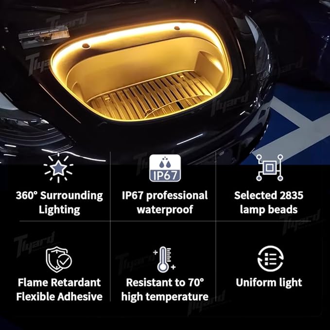 Tlyard Trunk Light Strip for Tesla Model 3 Highland 2024 2025 Accessories, Car Front Trunk Interior LED Ambient Atmosphere Lighting Bar Decoration 12V(White Light)