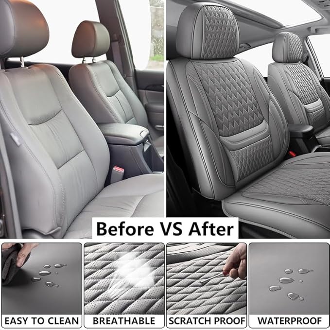 Car Seat Covers Full Set Custom Fit for Ford Escape 2001-2026 - Premium Faux Leather with Lumbar Support | Breathable, Waterproof, Anti-Slip, Durable (Gray,Full Set)