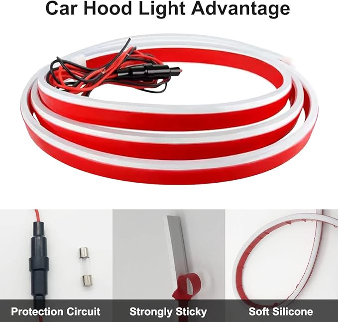 Hood Light Strip, TEKSHINNY 79 Inches Flexible Exterior Car LED Strip Lights Waterproof Car Led Light Daytime Running Light Strip for Cars, Trucks (White)