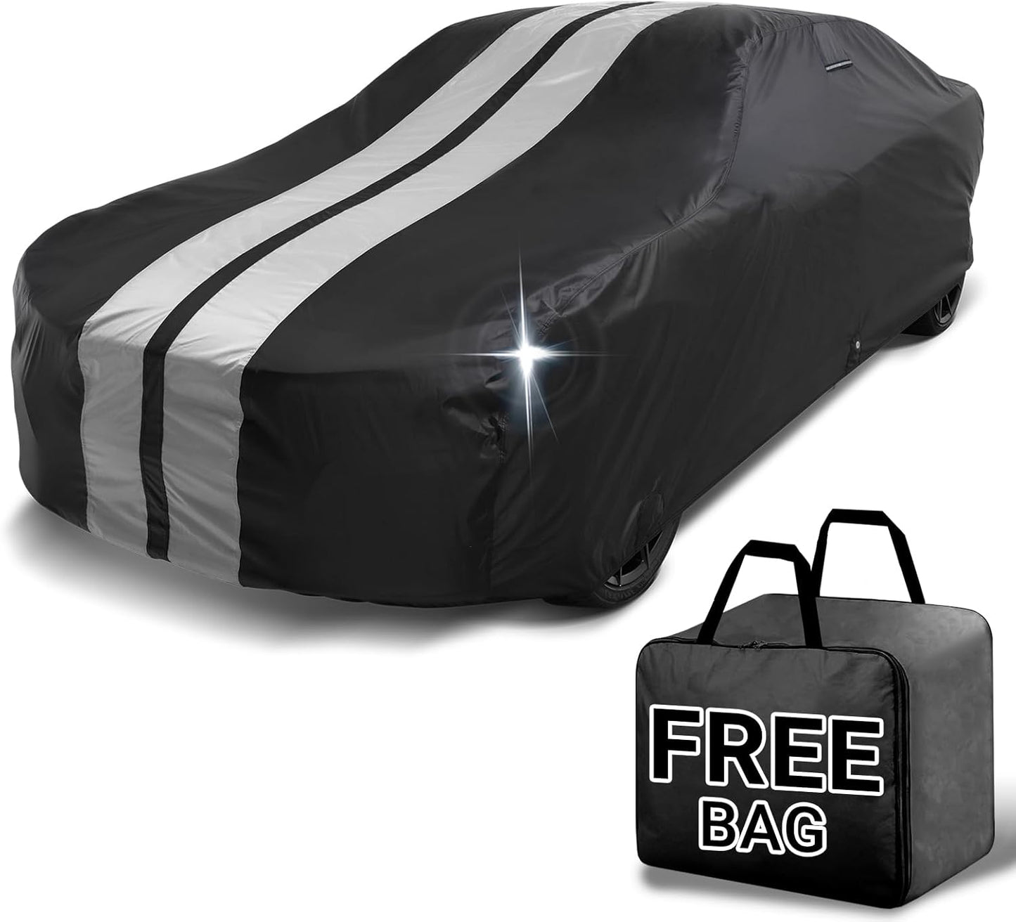 iCarCover Custom Car Cover for Chevy Bel Air Wagon (1959-1964) Waterproof All Weather Rain Snow UV Sun Protector Full Exterior Indoor Outdoor Car Cover (Stripe - Black/Gray)